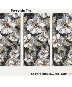 Gạch nhập khẩu Ấn Độ 120x240cm hoa trắng xám M1003