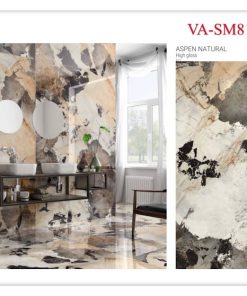 Gạch nhập khẩu Ấn Độ 80x160cm vân đá đen trắng vàng SM29