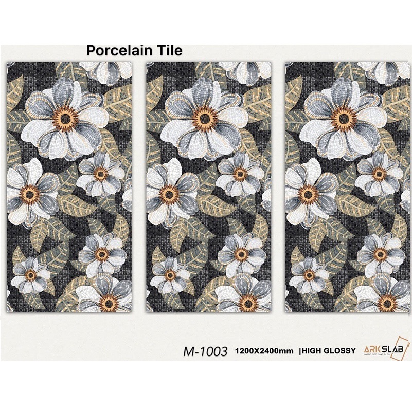 Gạch nhập khẩu Ấn Độ 120x240cm hoa trắng xám M1003