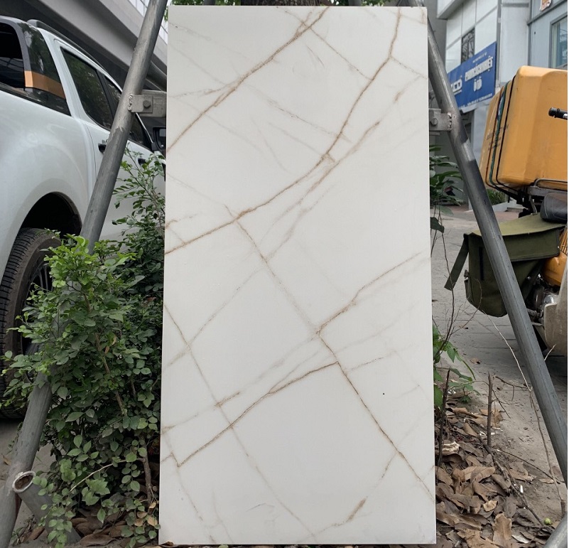 Gạch nhập khẩu Ấn Độ 60x120cm trắng chớp vàng HM95