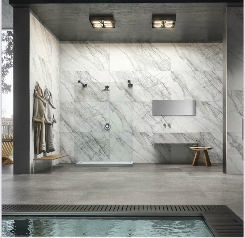 Gạch nhập khẩu Ấn Độ 60x120cm vân khói Fluence White