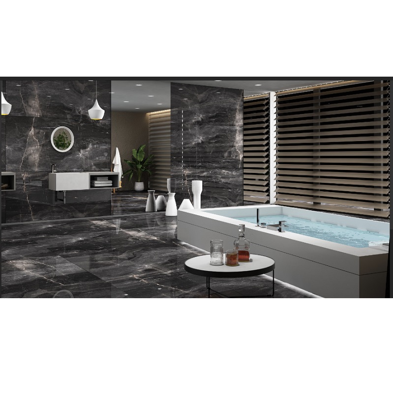 Gạch nhập khẩu Ấn Độ 80x160cm vân đá đen ghi Dorato Black