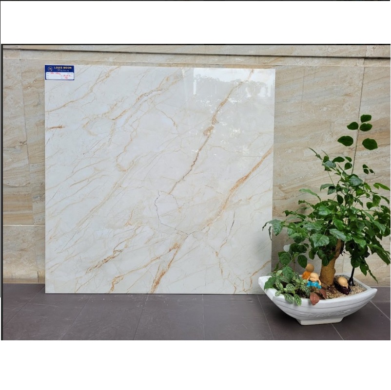 Gạch nhập khẩu Ấn Độ 80x80cm vân đá vàng vàng Pulse Glossy