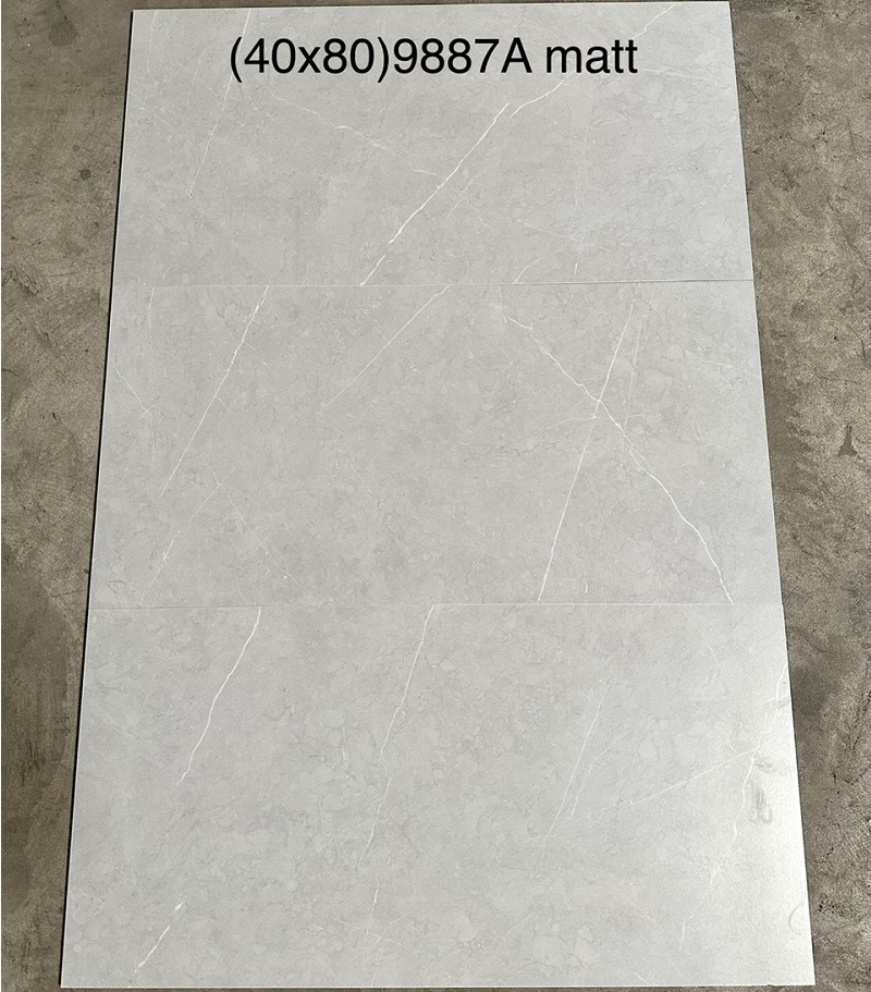 Gạch nhập khẩu Trung Quốc 40×80 ghi sáng chớp trắng HM9887A