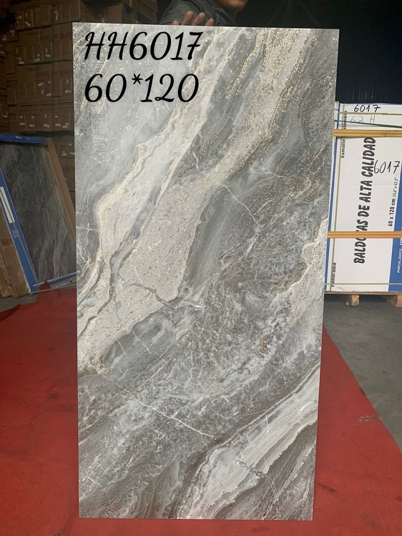 Gạch nhập khẩu Trung Quốc 60x120cm khắc kim vân đá xám trắng HH6017