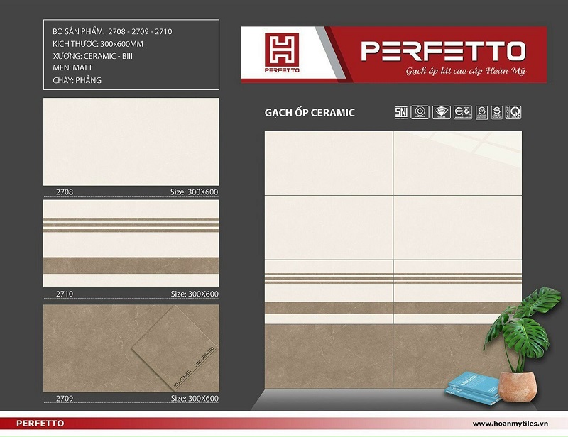 Gạch ốp lát 30x60cm Hoàn Mỹ Perfetto vân đá nâu 2708-2709