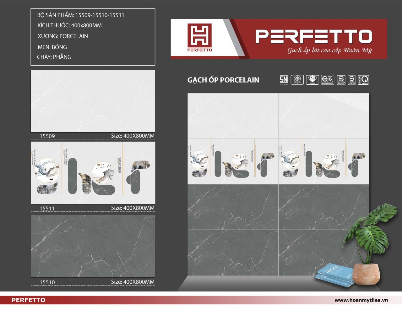 Gạch ốp lát 40×80 Hoàn Mỹ Perfetto vân đá ghi 15509-15510-15511