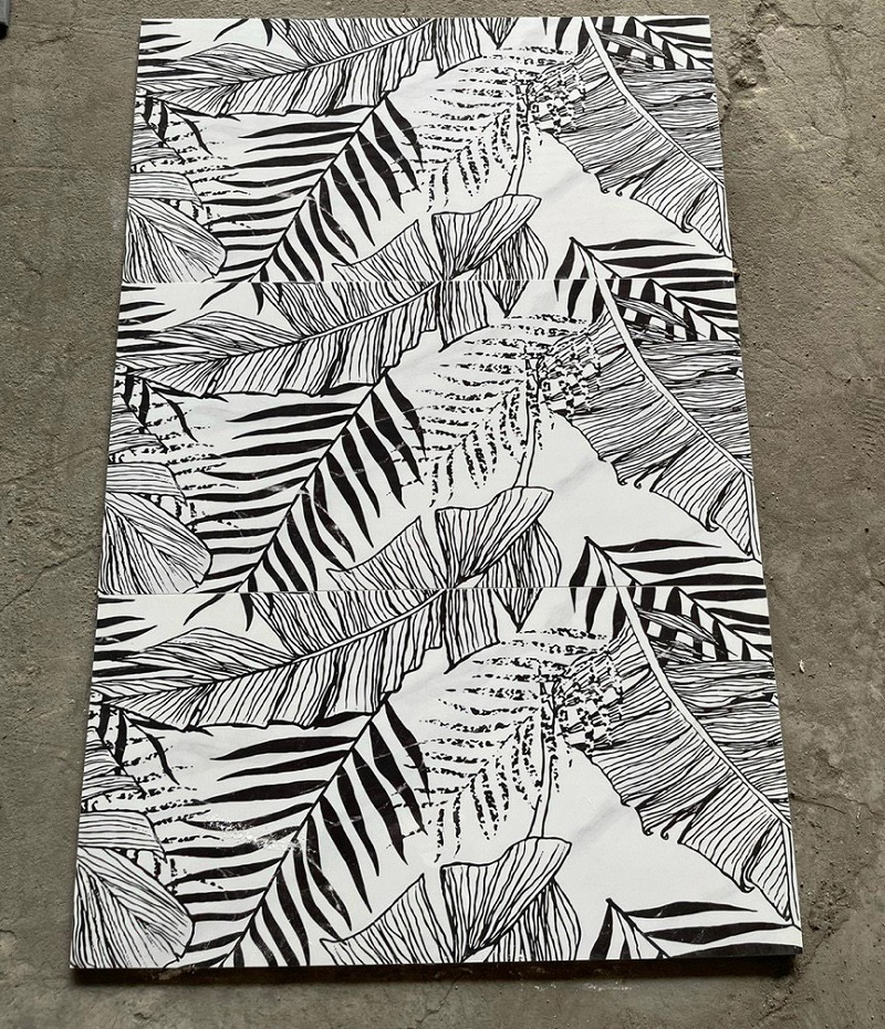 Gạch ốp lát 40x80cm Trung Quốc cỏ lá đen trắng 8602