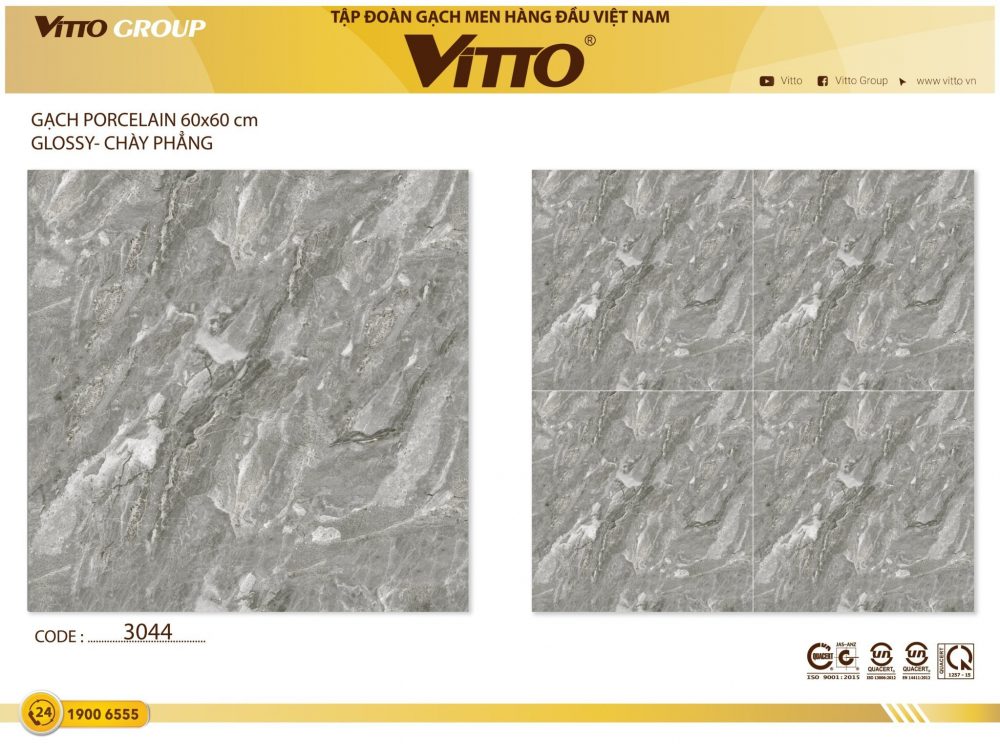 Gạch ốp lát 60×60 Vitto ghi vân đá 3044