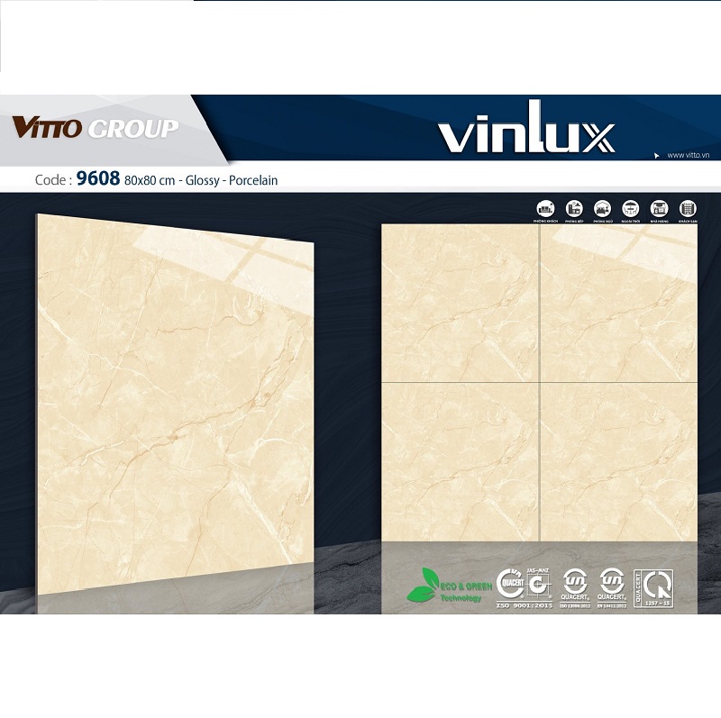 Gạch ốp lát 80×80 Vitto vân đá vàng 9608