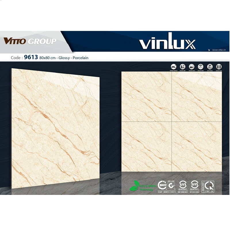 Gạch ốp lát 80×80 Vitto vân đá vàng chớp 9613