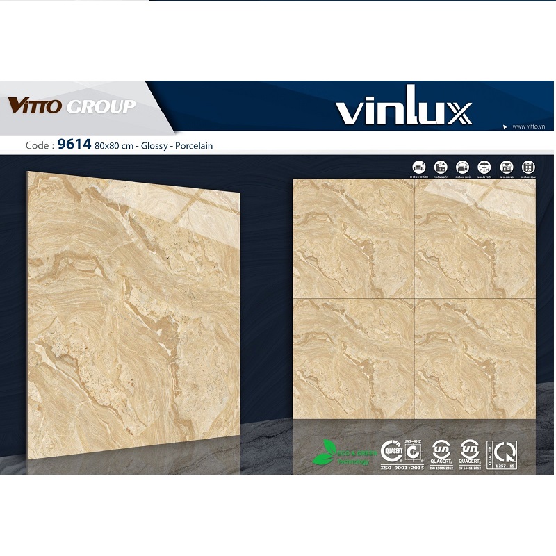 Gạch ốp lát 80×80 Vitto vân đá vàng đậm 9614