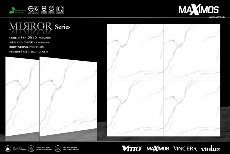 Gạch ốp lát 80x80cm Vitto trắng khói 5875