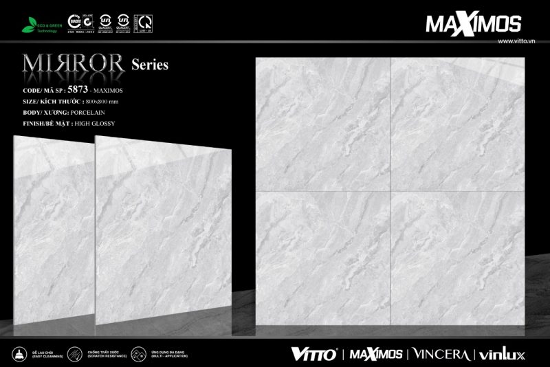 Gạch ốp lát 80x80cm Vitto vân đá ghi nhạt 5873