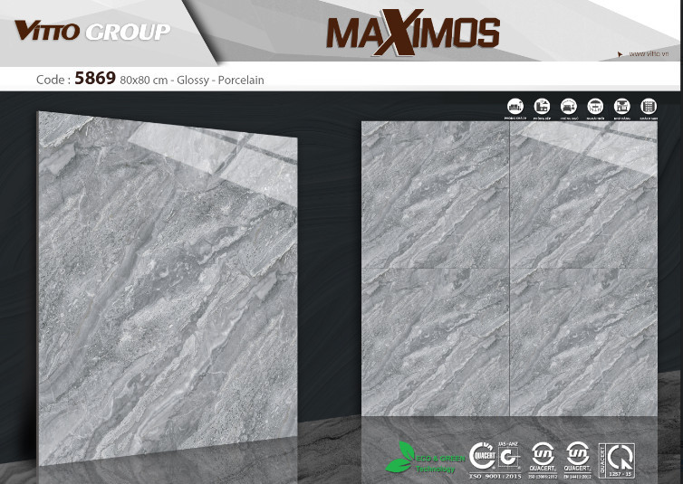 Gạch ốp lát 80x80cm Vitto vân đá ghi xanh 5869