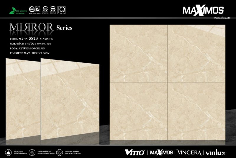 Gạch ốp lát 80x80cm Vitto vân đá vàng 5823