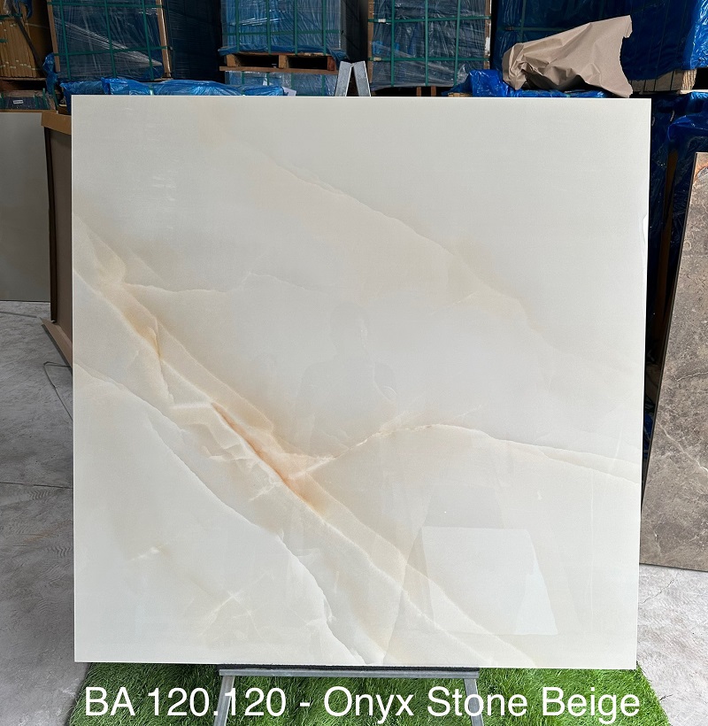 Gạch ốp lát  Ấn Độ 120x120cm vân đá xanh vàng Onyx Stone Beige