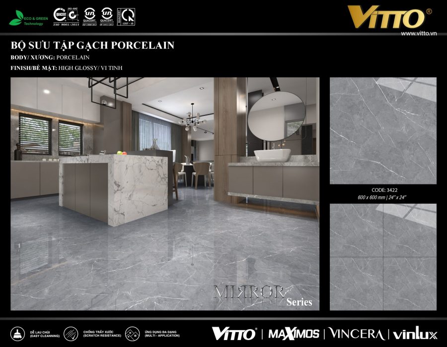 Gạch ốp lát Vitto màu ghi  3422