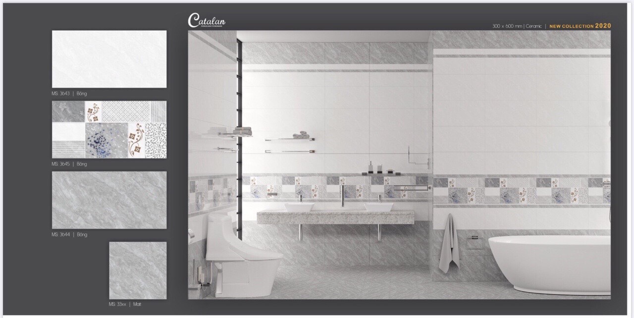 Gạch ốp tường Catalan 30×60 màu ghi nhạt 3643-3644-3645